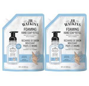 J.R. Watkins Foaming Hand Soap Refill, Moisturizing Foam Hand Wash, Formulated with Plant-Based Cleansers, Alcohol-Free, Cruelty-Free, Ocean Breeze, 28 fl oz, 2 Pack