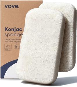 Vove Organic Konjac Body Sponges 2-Pack - Natural Full Body Exfoliating Shower Sponges, Gentle Plant-Based Cleansing for All Skin Types, Microplastic-Free Biodegradable, Certified Organic