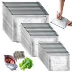 30PCS Reusable Aluminum Foil Sealable Storage Bags, 2025 New Resealable Vacuum Zipper Pouches for Food, Stand Up Foil Sealable Bags with Label and Zip Lock for Vegetable Fruit Meat (3 Size)