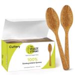 Premium Quality100% Biodegradable Spoons Made of Vegetable Fibers, 100 PCS of 6.7” Long Heavy-Duty and Splinter Free Eco-Friendly Spoons, Perfect Sustainable Cutlery for All Types of Occasions