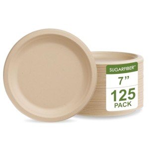 125 Eco-Friendly 7" Compostable Sugarcane Plates