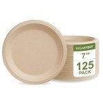 125 Eco-Friendly 7" Compostable Sugarcane Plates