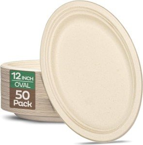 Compostable Oval Paper Plates - 50-Pack 12