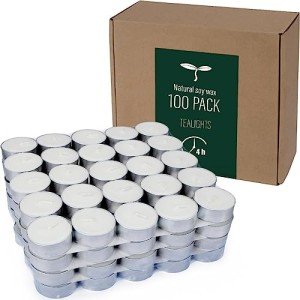 100 Pack Natural Soy Wax Tealight Candles