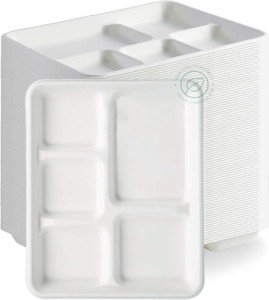 Eco-Friendly 5-Compartment Compostable Paper Plates - 125 Pack