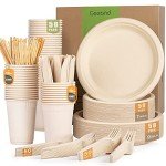 350pcs Eco-Friendly Compostable Paper Plates Set