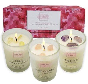 Eco-Friendly Soy Candles with Healing Crystals - Set of 3
