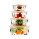 Eco-Friendly Glass Containers with Bamboo Lids - 4 Pack