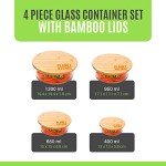 Eco-Friendly Glass Containers with Bamboo Lids - 4 Pack