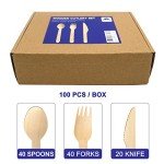 Eco-Friendly Wooden Cutlery Set - 100 Count