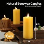 6 Pack Organic Beeswax Pillar Candles - 210 Hours