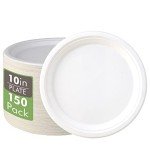 150 Pack Compostable Sugarcane Paper Plates 10.25”