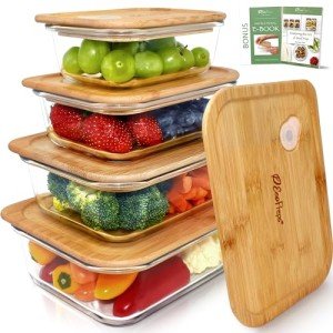 Eco-Friendly Glass Food Storage Containers with Bamboo Lids