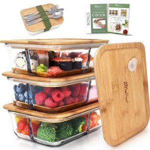 EcoPreps Bamboo-Lid Glass Bento Box Set