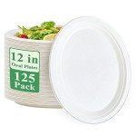 Compostable 12-Inch Oval Paper Plates - 125 Pack