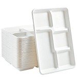 Compostable 5-Compartment Paper Plates, 100 Pack