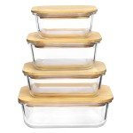 Bamboo-Lid Glass Food Storage Containers - 4 Pack