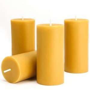 100% Pure Beeswax Pillar Candles – 4 Pack