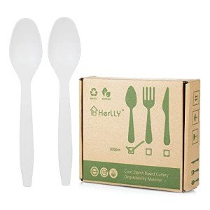 Compostable Spoons - 100 Pack Biodegradable Utensils