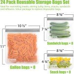 Qinline 24-Pack Eco-Friendly Reusable Food Storage Bags