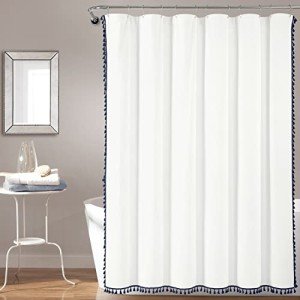 Navy Eco-Friendly Boho Tassel Shower Curtain