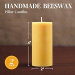Natural Beeswax Pillar Candles - Set of 2