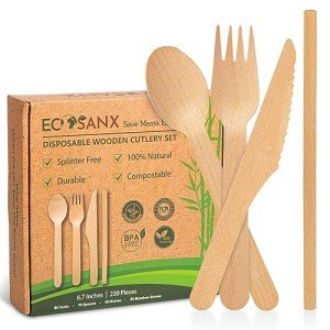 Eco-Friendly 220-Pc Bamboo Cutlery Set