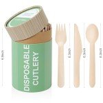150 Pcs Compostable Wooden Cutlery Set