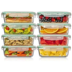 Eco-Friendly 8 Pack Glass Storage Containers with Lids