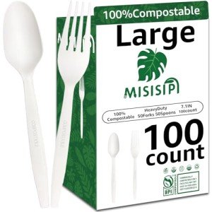 100% Compostable Heavy-Duty Forks and Spoons Set