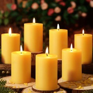 6 Pack 100% Pure Beeswax Dripless Pillar Candles