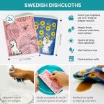 Blumix Ultimate Cleaning Kit, 7 Piece: Includes 2 Swedish Dishcloths, 2 Cellulose Sponges, 2 Glass Cleaning Microfiber Cloths, 1 Scrubbing Cloth; Eco & Travel Friendly, Cute & Strong Cleaning