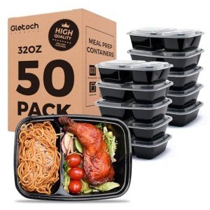 Glotoch 50 Pack 32 oz Meal Prep Containers Reusable, 2 Compartment Food Containers with Lids To Go Containers, Lunch-Microwave,Freezer,Dishwasher Safe