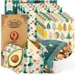 Akeeko Reusable Beeswax Food Wraps - Assorted 9 Packs, Eco-Friendly Reusable Wrap, Biodegradable, Zero Waste, Organic Cloth, Sustainable, Plastic-Free Food Storage, 1Large, 3Medium, 5Small Sizes