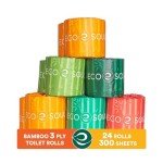 ECO SOUL Bamboo Toilet Paper 24 Mega Rolls 3 Ply, 300 Sheets per Roll | Eco-Friendly Septic Safe Organic Bath Tissues Sustainable Toilet Paper Compostable - FSC Certified