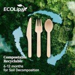 ECOLipak 300 Count Disposable Wooden Cutlery Set, 100 Knives, Forks and Spoons each, Splinter-Free Compostable Wooden Disposable Utensils for Party, Camping, Traveling, Family Dinners