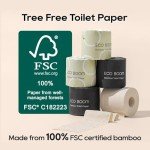 ECO BOOM 100% Toilet Paper Bamboo 3-fly, Plastic-Free & Tree-Free, strong, FSC Certified, Unscented, 9 Rolls, 360 Sheets