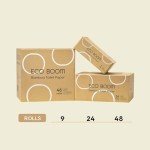 ECO BOOM 100% Toilet Paper Bamboo 3-fly, Plastic-Free & Tree-Free, strong, FSC Certified, Unscented, 9 Rolls, 360 Sheets