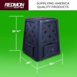 Redmon Outdoor Compost Bin with Lift Off Lid, 4-Door Access & Vent Holes, 65 Gallon