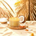 Glowence Coconut Scented Candle - 100% Natural Soy Wax - Large 3 Wick Jar Candle - Up to 40 Hours Burning Time - Aromatherapy Candles for Home - Housewarming Gift for Men and Women