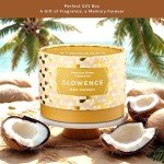 Glowence Coconut Scented Candle - 100% Natural Soy Wax - Large 3 Wick Jar Candle - Up to 40 Hours Burning Time - Aromatherapy Candles for Home - Housewarming Gift for Men and Women