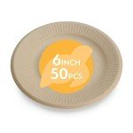 100% Compostable Disposable Paper Plates Bulk [6" 50 Pack], Bamboo Plates, Eco Friendly, Biodegradable, Sturdy Small Dessert Party Plates, Heavy-Duty, Unbleached by Earth's Natural Alternative