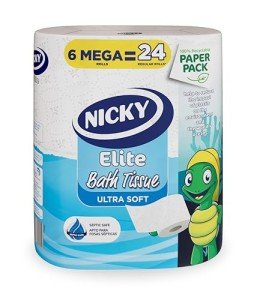 Nicky Elite Toilet Paper with Recyclable Paper Packaging, 36 Ultra Soft Mega Rolls = 144 regular rolls