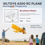CKYSCHN WLtoys A300 4-Ch RC Plane, Beechcraft D-17 RC Airplanes with Lights, 6G/3D Brushless RC Planes with 2 Batteries, 2.4G Remote Control RC Airplanes Gifts for Adults