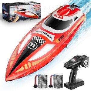 RC Boat for Kids and Adults, Remote Control Boat for Pool Lake River and Sea, 30KPH High Speed Ship Toy with 3 Speed Levels, Self-Righting, Waterproof and One Key Demo 2 Rechargable Batteries