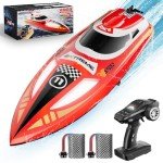 RC Boat for Kids and Adults, Remote Control Boat for Pool Lake River and Sea, 30KPH High Speed Ship Toy with 3 Speed Levels, Self-Righting, Waterproof and One Key Demo 2 Rechargable Batteries