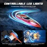 RC Boat for Kids and Adults, Remote Control Boat for Pool Lake River and Sea, 30KPH High Speed Ship Toy with 3 Speed Levels, Self-Righting, Waterproof and One Key Demo 2 Rechargable Batteries