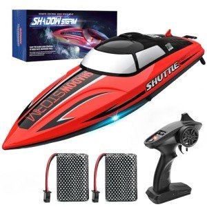 BEZGAR Remote Control Boat for Kids - 2.4GHz Fast RC Boat with LED Lights & Portable Suitcase for Pools, Lakes & Salt Water, Summer Water Toys Gifts for Boys & Girls Age 6 7 8-12 Years Old