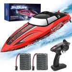 BEZGAR Remote Control Boat for Kids - 2.4GHz Fast RC Boat with LED Lights & Portable Suitcase for Pools, Lakes & Salt Water, Summer Water Toys Gifts for Boys & Girls Age 6 7 8-12 Years Old