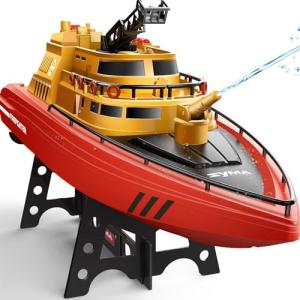 SYMA Remote Control Boat, Big RC Firefighter Boat for Adults and Kids 8-12 with 40 Mins Run Time (2 Batteries), 15 km/h High Speed and Low Battery Warning, Pool Water Toys for Boys Girls